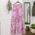 Hand-printed cotton sundress, 'Purple Teak' - Thai Ouke Print Cotton Sleeveless Dress