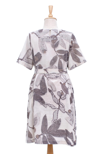 Hand-printed cotton shift dress, 'Mellow Leaves' - Thai Ouke-Printed Cotton Shift Dress