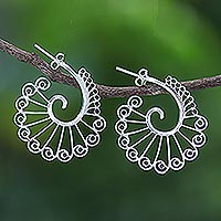 Sterling silver drop earrings, 'Silver Spokes' - Hand Made Sterling Silver Drop Earrings