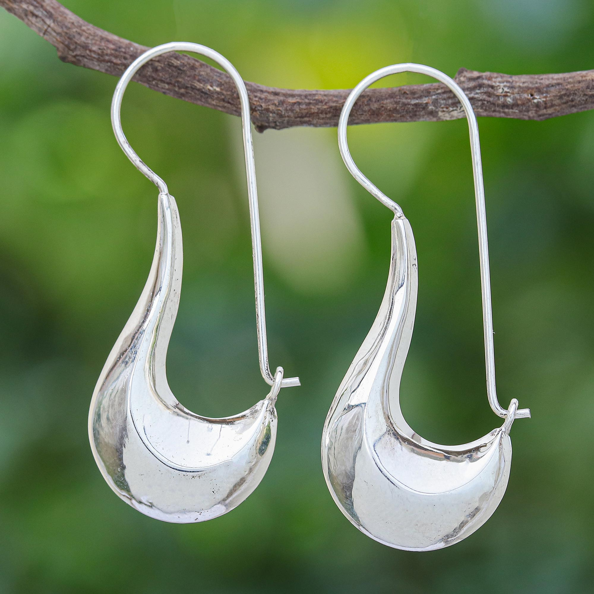Handmade Sterling Silver Ornate Bird Flowers Top Dangling Beads Post Earrings