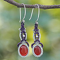 Macrame chalcedony dangle earrings, 'Fine Art' - Macrame Chalcedony and Sterling Silver Dangle Earrings