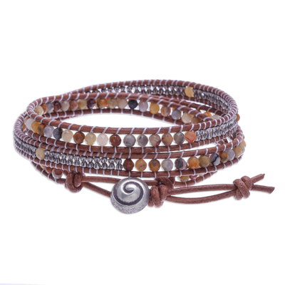 Jasper wrap bracelet, 'Earthy Mood' - Handmade Jasper and Leather Wrap Bracelet