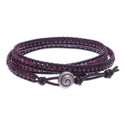 Hand Crafted Leather and Garnet Wrap Bracelet