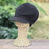 Zeitungsjungenhut aus Baumwolle, „Newsboy Cool“ – Schwarzer Zeitungsjungenhut aus Baumwolle