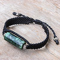 Macrame jade pendant bracelet, 'Charming Forest' - Jade and Karen Silver Macrame Pendant Bracelet