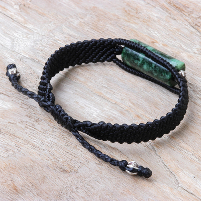 Macrame jade pendant bracelet, 'Charming Forest' - Jade and Karen Silver Macrame Pendant Bracelet