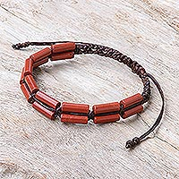Macrame jasper beaded bracelet, 'Red Charm' - Artisan Crafted Macrame Jasper Beaded Bracelet