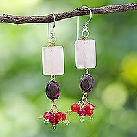 Multi-gemstone dangle earrings, 'Pink Lover' - Rose Quartz and Sterling Silver Dangle Earrings