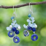 Multi-gemstone dangle earrings, 'Cool Dream' - Aquamarine and Freshwater Pearl Dangle Earrings