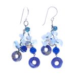 Multi-gemstone dangle earrings, 'Cool Dream' - Aquamarine and Freshwater Pearl Dangle Earrings