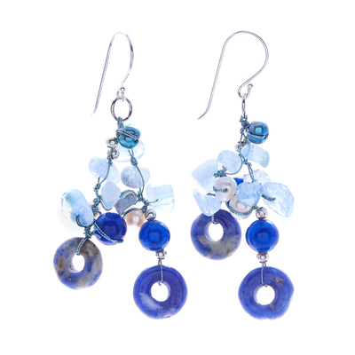Aquamarine and Freshwater Pearl Dangle Earrings