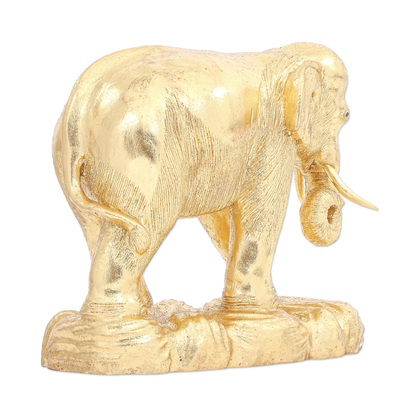 Escultura de lámina de oro y madera. - Escultura de elefante de madera Raintree y lámina de oro hecha a mano