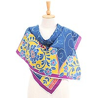 Batik cotton scarf, 'Colorful Dream' - Batik Cotton Floral-Motif Scarf from Thailand