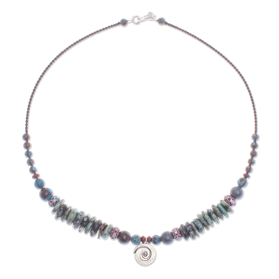 Makramee-Jaspis-Anhänger-Halskette - Handgefertigte Halskette mit Anhänger aus Silber und Jaspis