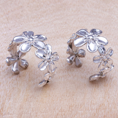 Sterling silver ear cuffs, 'Silver Daisy' - Handcrafted Sterling Silver Floral Ear Cuffs