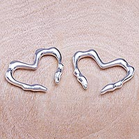 Puños de oreja de plata de ley, 'J'adore' - Puños de oreja hechos a mano con temática de corazón de plata de ley