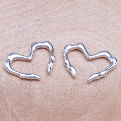 Sterling silver ear cuffs, 'J'adore' - Handcrafted Sterling Silver Heart-Themed Ear Cuffs