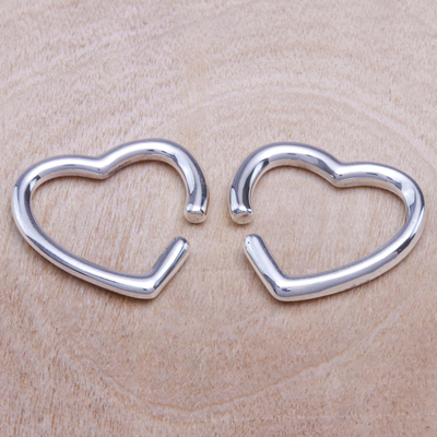 Sterling silver ear cuffs, 'Silver Affection' - Thai Sterling Silver Heart-Shaped Ear Cuffs