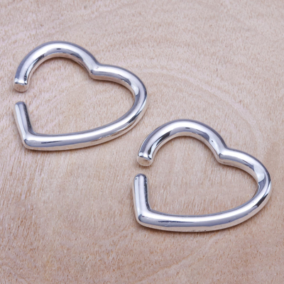 Sterling silver ear cuffs, 'Silver Affection' - Thai Sterling Silver Heart-Shaped Ear Cuffs