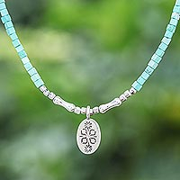 Amazonite pendant necklace, 'Pale Flower'