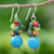 Multi-gemstone dangle earrings, 'Deep Dream' - Peridot and Cultured Pearl Cluster Earrings thumbail