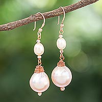 Rose gold-plated cultured pearl dangle earrings, 'Sea Glow' - Rose Gold-Plated Cultured Pearl Dangle Earrings
