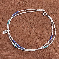 Lapis lazuli charm bracelet, 'Delicate Sea' - Lapis Lazuli and Karen Silver Charm Bracelet