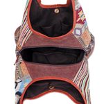 Leather-accented cotton blend hobo handbag, 'Warm Geometry' - Leather Accented Cotton Blend Hobo Handbag