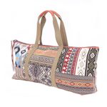 Leather-accented cotton blend yoga bag, 'Summer Fit' - Geometric Patterned Cotton Blend Yoga Mat Bag