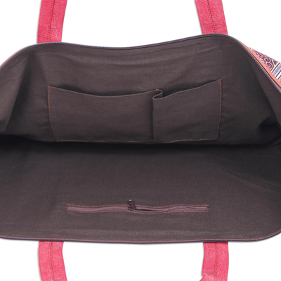 Leather-accented cotton blend yoga bag, 'Active Day' - Woven Cotton Blend Yoga Mat Bag