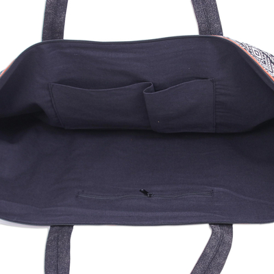 Leather-accented cotton blend yoga bag, 'Daily Workout' - Thai Cotton Blend and Leather Yoga Mat Bag