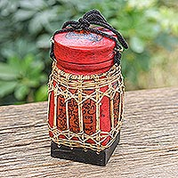 Decorative bamboo jar, 'Lanna Letter in Small' - Decorative Bamboo and Raintree Wood Jar
