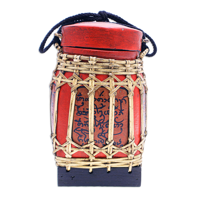 Decorative bamboo jar, 'Lanna Letter in Medium' - Hand Made Decorative Bamboo and Wood Jar