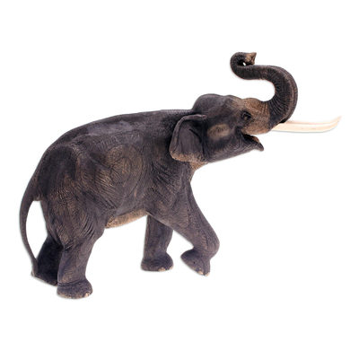Teak wood sculpture, 'Elephant Father' - Hand Made Teak Wood Elephant Sculpture