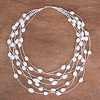 Cultured pearl station necklace, 'Perfect White'