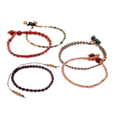 Gemstone beaded macrame bracelets, 'Simply Splendid' (set of 5) - Beaded Gemstone Macrame Bracelets (Set of 5)