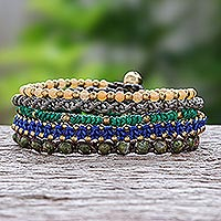 Gemstone beaded macrame bracelets, 'Simply Chill' (set of 5)
