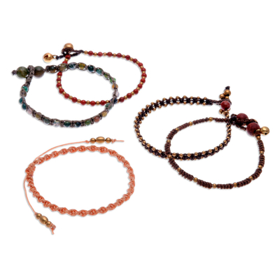 Gemstone beaded macrame bracelets, 'Amazing Holiday' (set of 5) - Jasper and Agate Beaded Macrame Bracelets (Set of 5)