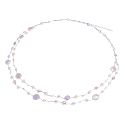 Cultured Freshwater Pearl and Glass Beaded Necklace - Glowing Coins in  Peach