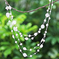 Cultured pearl beaded necklace, 'Glowing Coins in White'