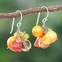 Multi-gemstone dangle earrings, 'Sour Candy' - Peridot and Chalcedony Dangle Earrings