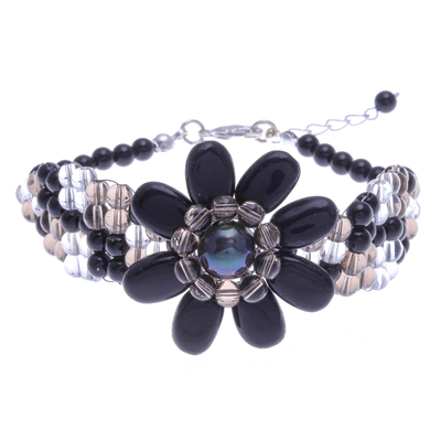 Cultured Pearl and Glass Bead Floral Bracelet