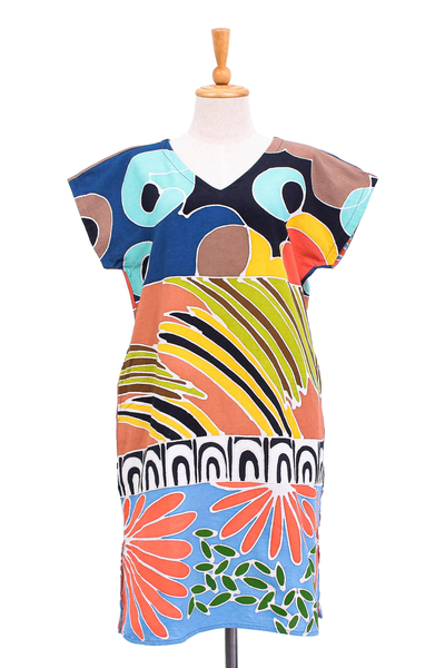 Cotton batik shift dress, 'Summer Air' - Artisan Crafted Cotton Batik Shift Dress
