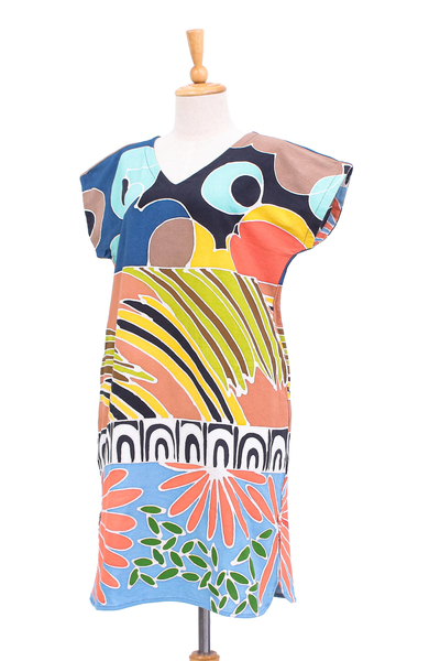 Cotton batik shift dress, 'Summer Air' - Artisan Crafted Cotton Batik Shift Dress