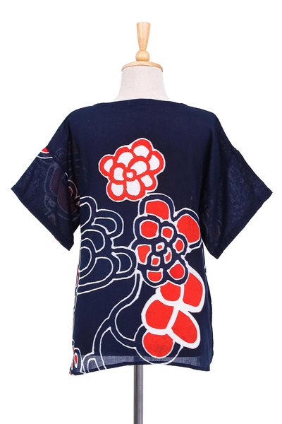 Batikbluse aus Baumwolle - Bluse aus Baumwollbatik mit Blumenmotiv