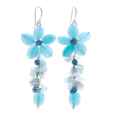 Amazonite and Cultured Pearl Floral Earrings