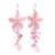 Quartz and cultured pearl dangle earrings, 'Petal Passion in Pink' - Pink Quartz and Cultured Pearl Floral Earrings thumbail