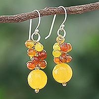 Carnelian and quartz dangle earrings, 'Apricot Candy' - Quartz and Carnelian Dangle Earrings