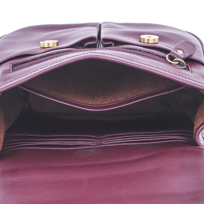 Leather sling bag, 'Vineyard Vacation' - Hand Made Maroon Leather Sling Bag
