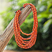 Wood beaded necklace, 'Glorious You in Orange'